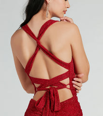 Kat Formal Glitter Lace-Up Column Dress