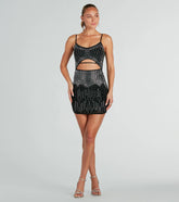 Glitzy Cutout Rhinestone Mesh Mini Party Dress