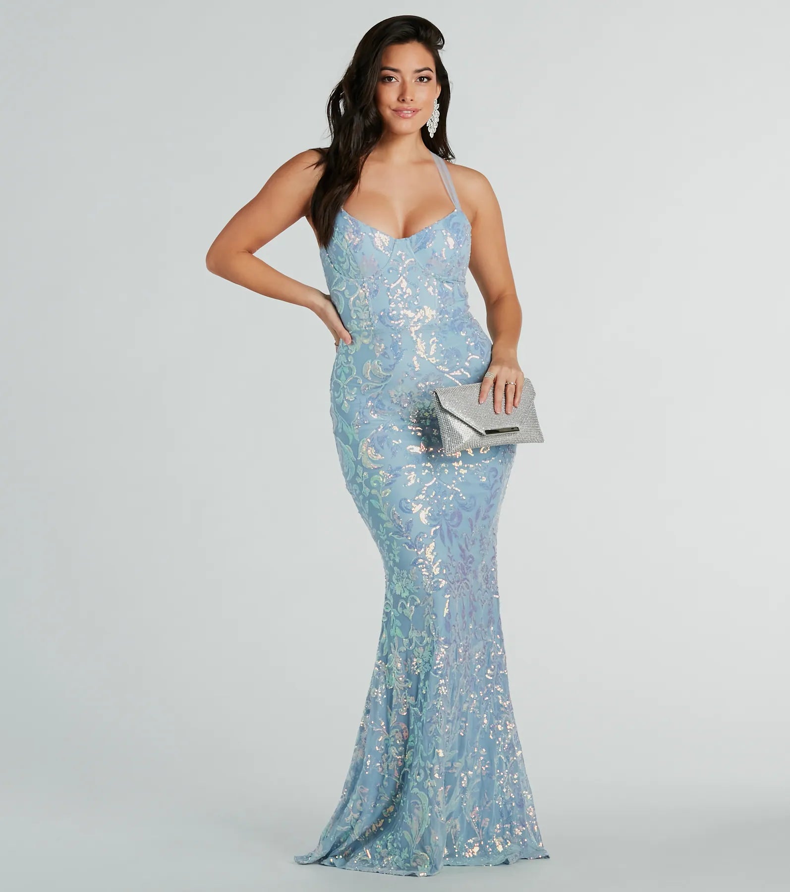 Brooklyn Bustier Tulle Lace-Up Sequin Formal Dress