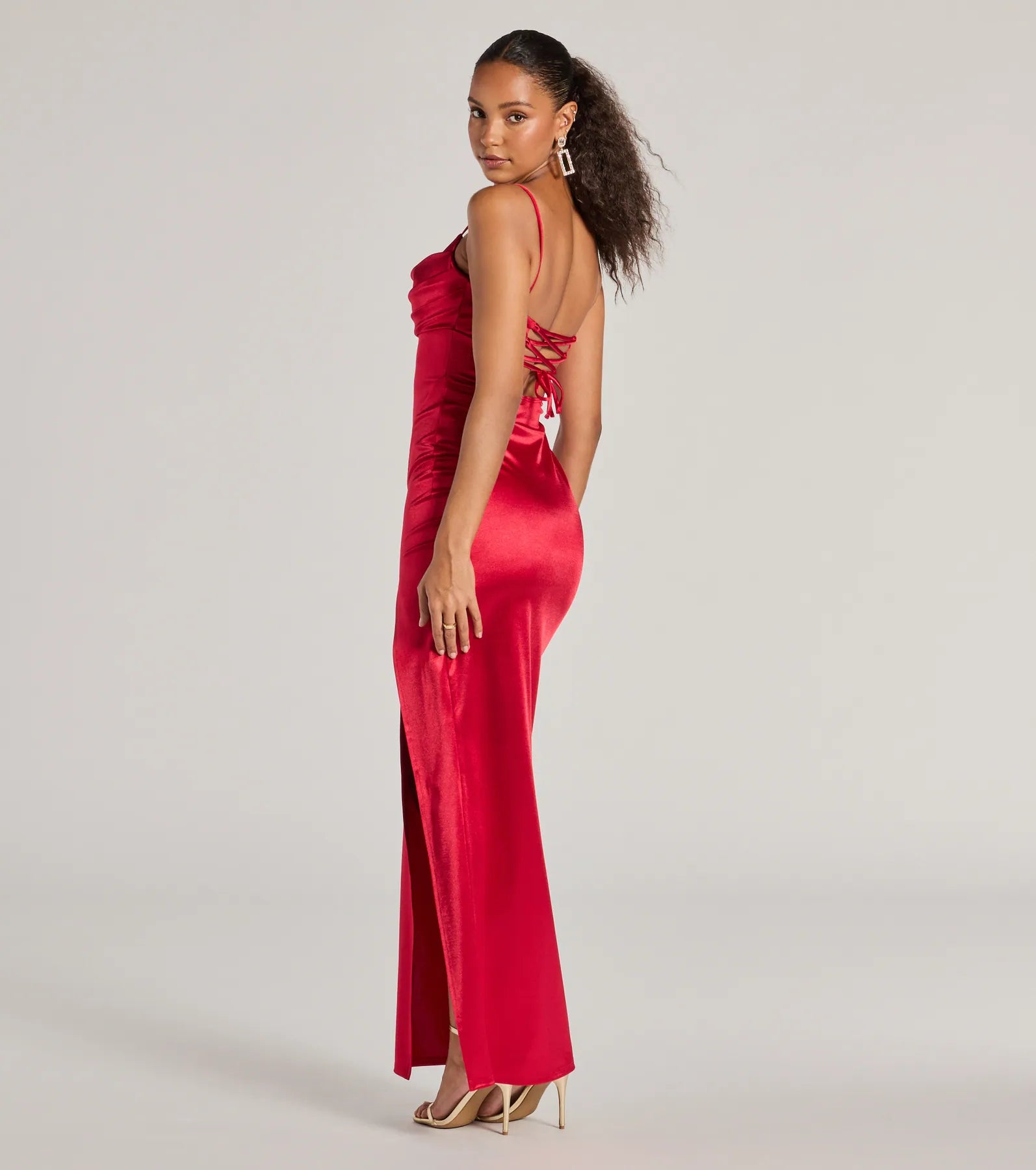 Laverne Formal Satin Lace-Up Column Dress